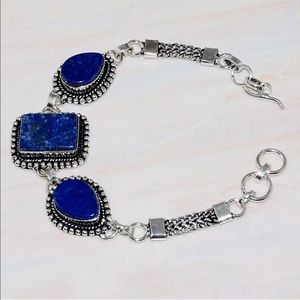 Lapis Lazuli Semi Precious Stone Silver Bracelet